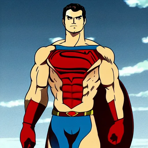 Image similar to still of henry cavill with a very muscular body type, anime art, anime style