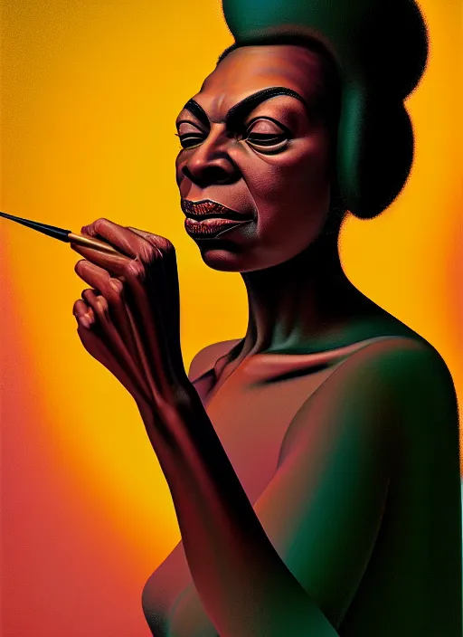 Prompt: hyper detailed 3 d render like an oil painting - portrait of nina simone, houdini algorithmic generative render, abstract brush strokes, masterpiece, edward hopper and james gilleard, zdzislaw beksinski, mark ryden, wolfgang lettl, hints of yayoi kasuma, octane render, 8 k