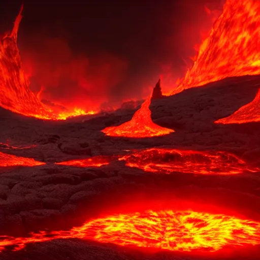 Image similar to hell, inferno, fire, lava, damned souls, matte painting, ethereal, city