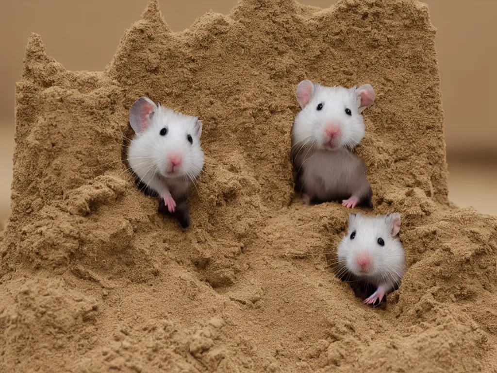 Image similar to Photo of a hamster making a giant sandcastle, highly-detailed 4K award-winning