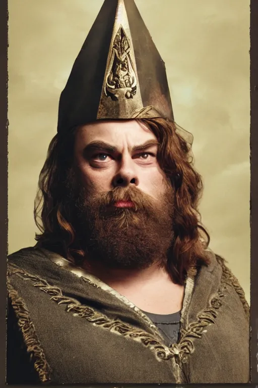 Prompt: a portrait of young brian blessed as godric gryffindor, cinematic lighting