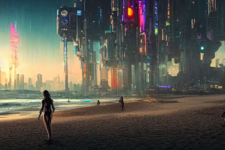 Image similar to cyberpunk beach, award winning, cinematic, intricate, 8k highly professionally detailed, HDR, CGsociety
