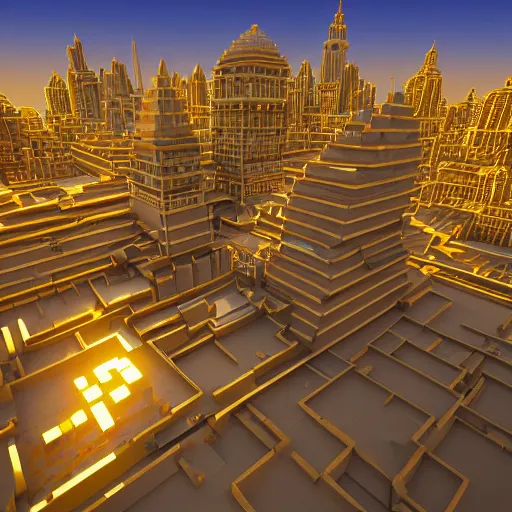 Prompt: a city that resembles a voxel scape, volumetric lighting, light rays, photorealistic, ultrarealistic, coronarender, 8k