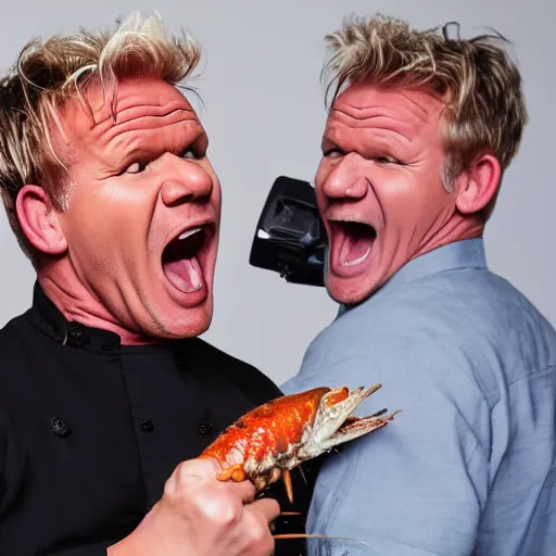 Prompt: Gordon Ramsay screaming at a crayfish, photo, 4k