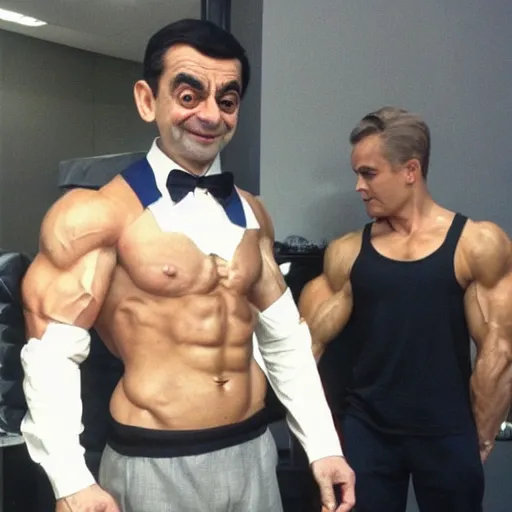 Prompt: mr. bean but a bodybuilder