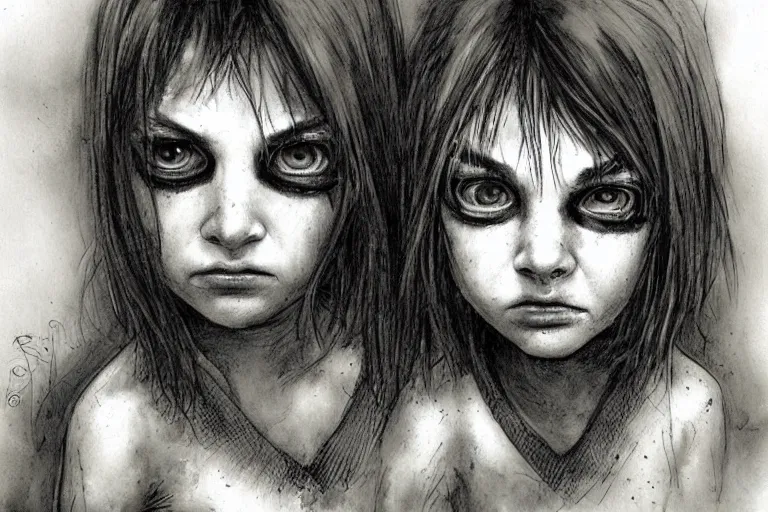 Prompt: black eyed kids, grey alien eyes, by ben templesmith