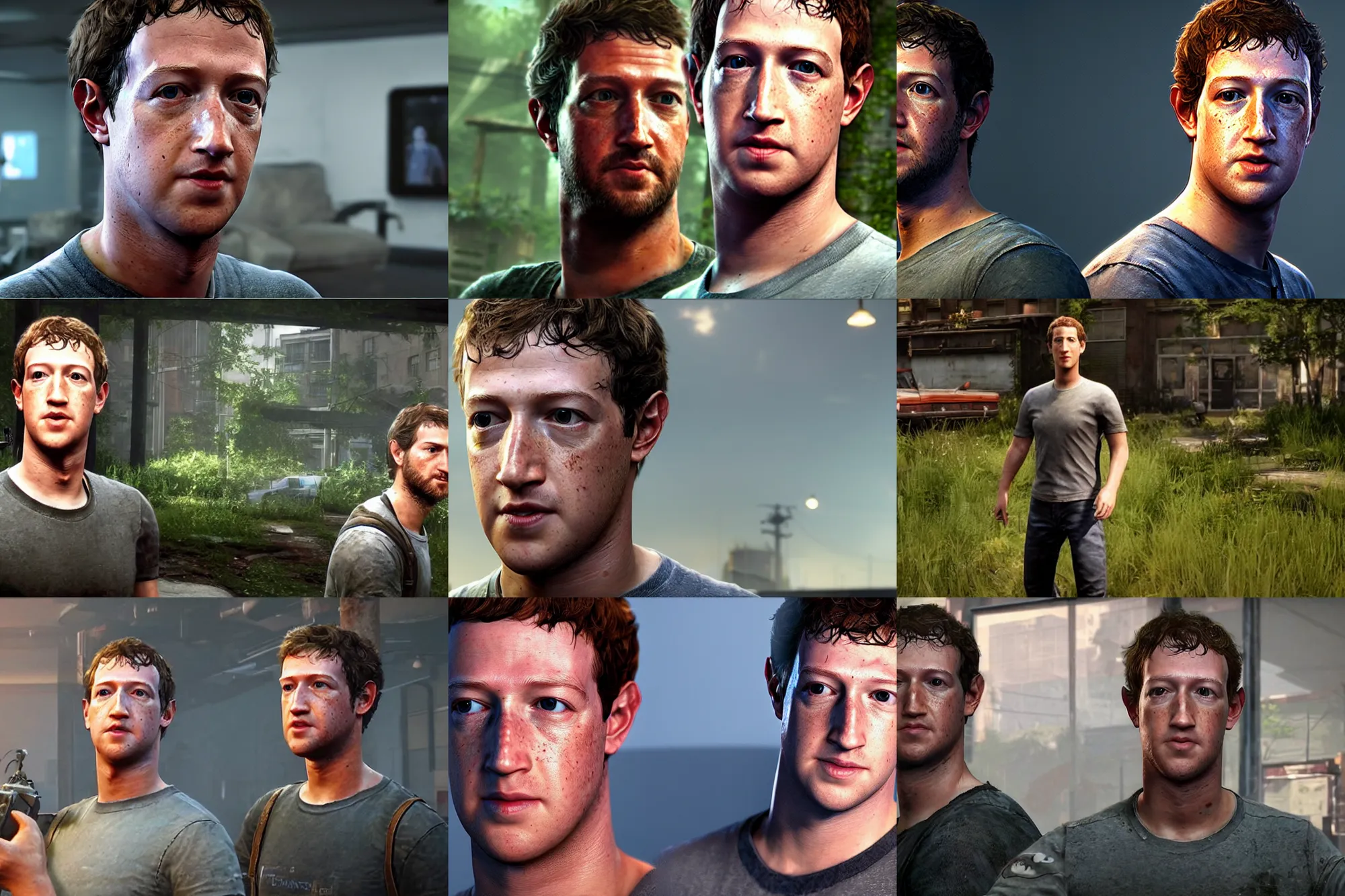 Prompt: a screenshot of mark zuckerberg in the video game the last of us. 3 d rendering. unreal engine. amazing likeness. very detailed. cartoon caricature.