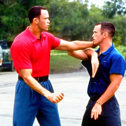 Image similar to forrest gump punching chet hanks in the jaw