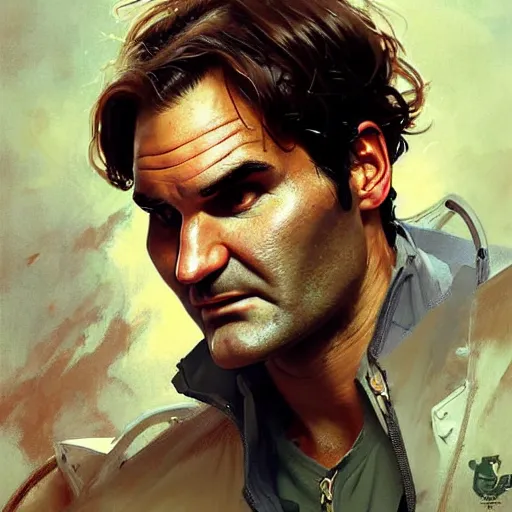 Image similar to roger federer as a hero, picture by greg rutkowski, dynamic pose, intricate, futuristic, fantasy, elegant, by stanley artgerm lau, greg rutkowski, thomas kindkade, alphonse mucha, loish, norman rockwell,