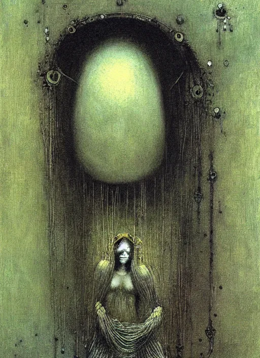 Image similar to girl inside birdcage by Beksinski