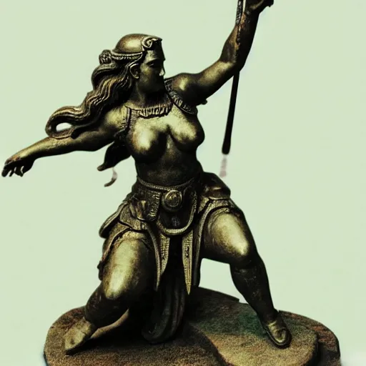 Image similar to a photograph of the goddess of war in the battlefield, full body shot