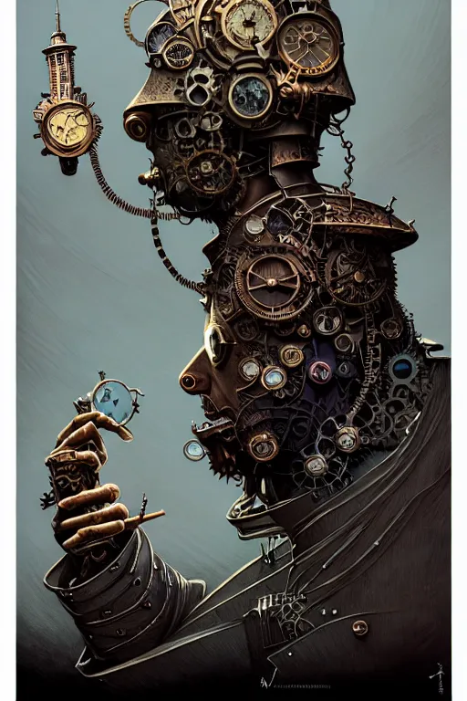 Image similar to gediminas pranckevicius side view of a majestic steampunk alchemist clooked male wizard holding his arm out, high details, bold line art, by vincent di fate and joe fenton, inking, etching, screen print, masterpiece, trending on artstation, sharp, high contrast, hyper - detailed,, hd, 4 k, 8 k