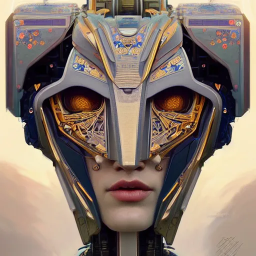 Prompt: symmetry!! portrait of a transformers robot, floral! midsommar style, intricate, elegant, highly detailed, digital painting, artstation, concept art, smooth, sharp focus, illustration, art by artgerm and greg rutkowski and alphonse mucha, 8 k