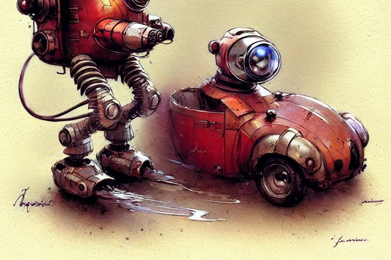 Image similar to adventurer ( ( ( ( ( 1 9 5 0 s retro future robot mouse explorer vehical. muted colors. ) ) ) ) ) by jean baptiste monge!!!!!!!!!!!!!!!!!!!!!!!!! chrome red