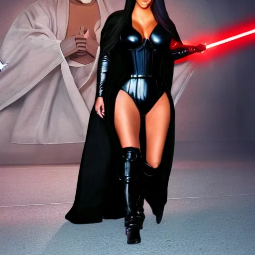 Image similar to kim kardashian in star wars as an evil sith, 8k resolution, full HD, cinematic lighting, award winning, anatomically correct