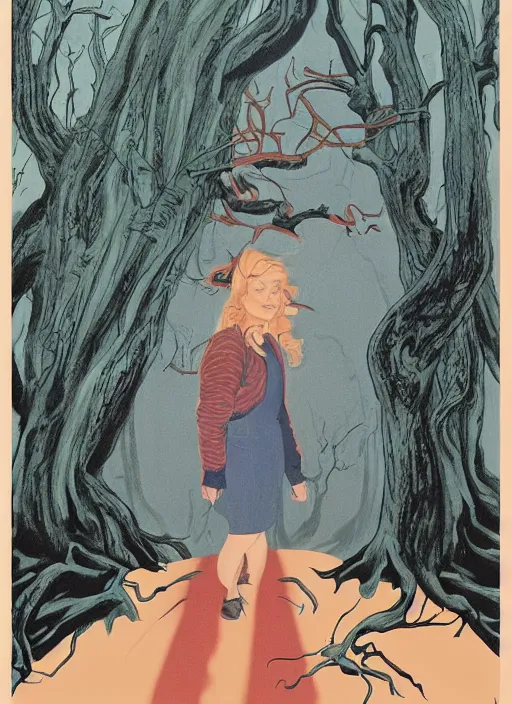 Prompt: twin peaks movie poster art by charles vess