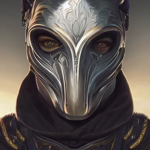 Image similar to Very very very very highly detailed epic photo of face with venetian mask, intricate, dystopian, sci-fi, extremely detailed, digital painting, artstation, concept art, smooth, sharp focus, illustration, intimidating lighting, incredible art by Artgerm and Brom and Vincent di Fate