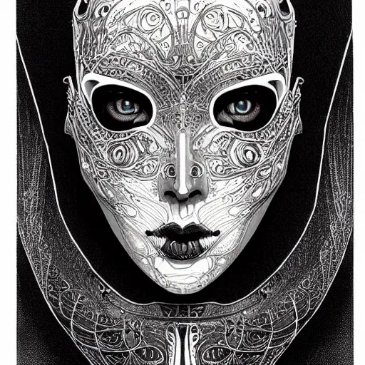 Image similar to an intricate, detailed ink sketch of the face of a robot, metal skin with some scratches, dramatic lighting, art nouveau, by Joe Fenton