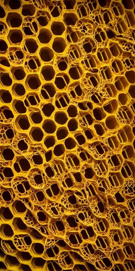 Image similar to real honeycomb organic building with dripping honey by tomas gabzdil libertiny sitting on the field, film still from the movie directed by denis villeneuve arrival movie aesthetic with art direction by zdzisław beksinski, telephoto lens, shallow depth of field