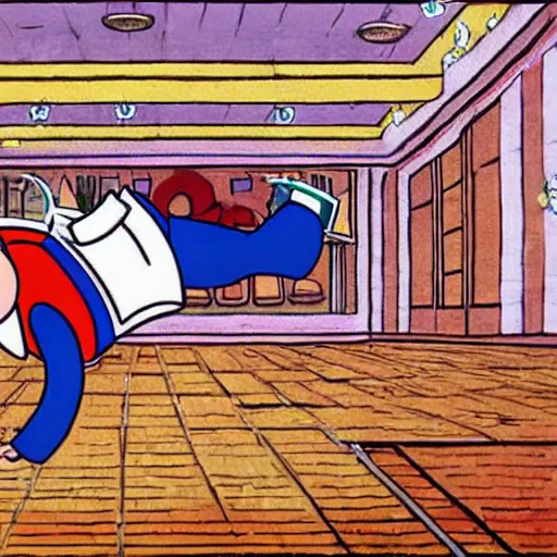 Image similar to Peter Griffin break dancing in a nightclub, 1990 photograph