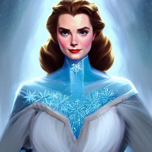 Image similar to Brunette Grace Kelly as Elsa from Frozen, western, D&D, fantasy, intricate, elegant, highly detailed, digital painting, artstation, concept art, matte, sharp focus, illustration, art by Artgerm and Greg Rutkowski and Alphonse Mucha