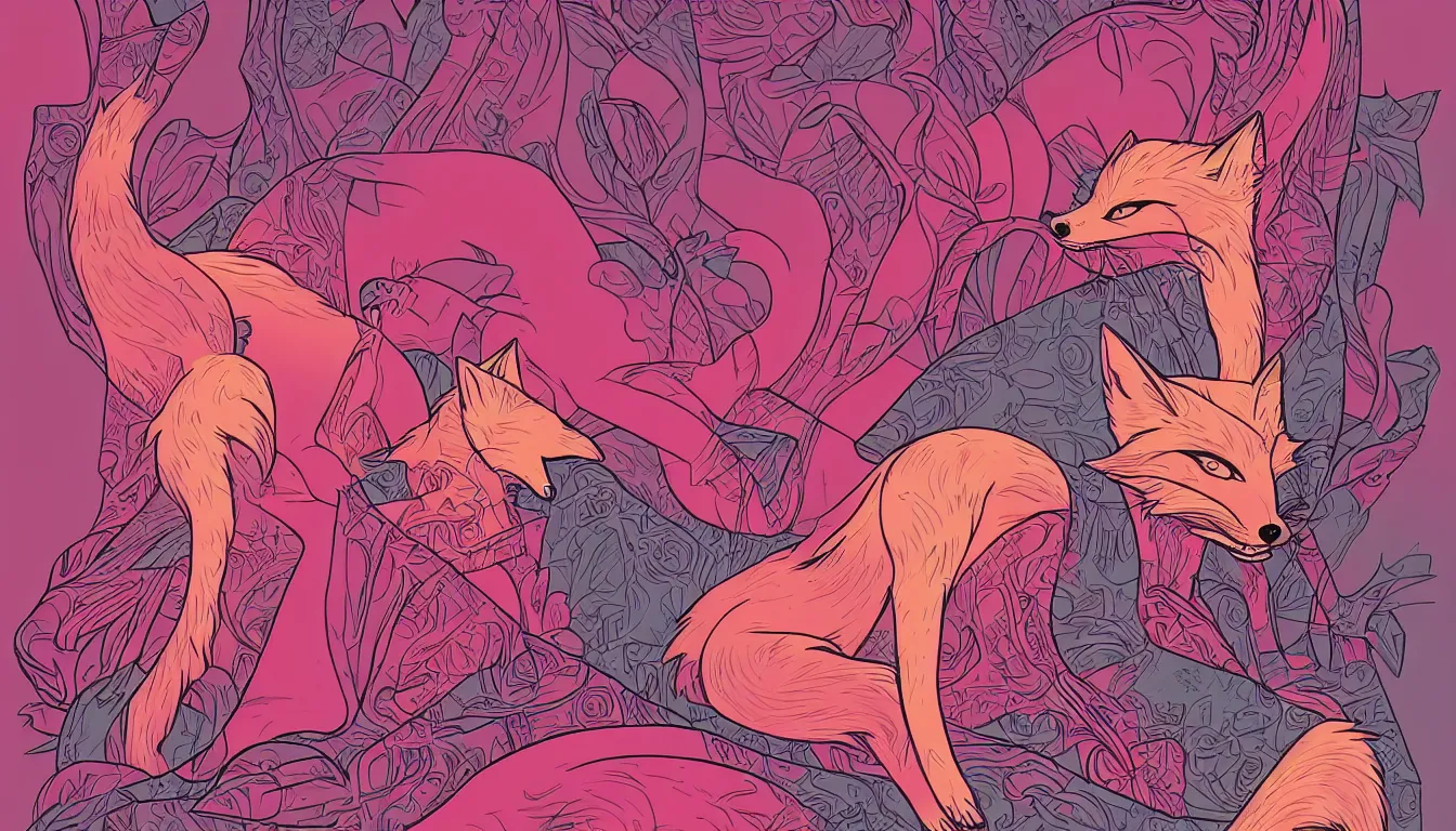 Image similar to pink fox tarot card by Kilian Eng, minimalist, detailed