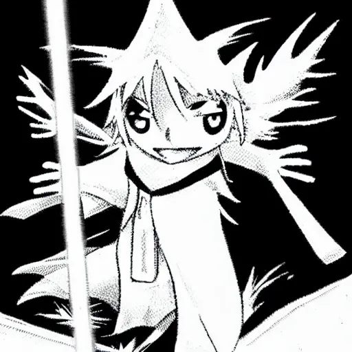 Image similar to wizard, illustrated by mato and ken sugimori, manga, black and white illustration