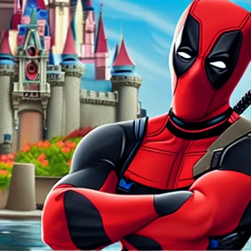 Image similar to Deadpool in a Disney animated movie 4K quality