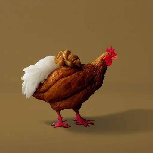 Prompt: a photorealistic chicken made out of peanuts