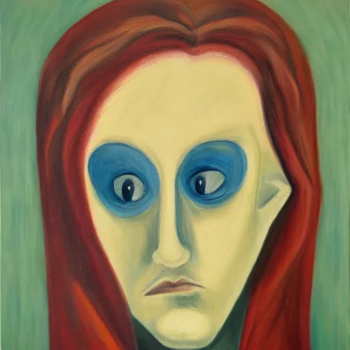 Image similar to sadness personified, a character study, oil on canvas, german expressionism