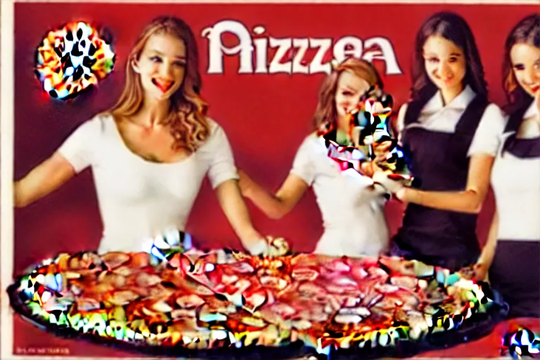 Image similar to angels, pizza, advertisement