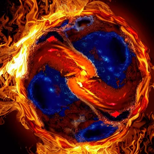 Image similar to water, fire, earth and air in one element, swirling around in a sphere