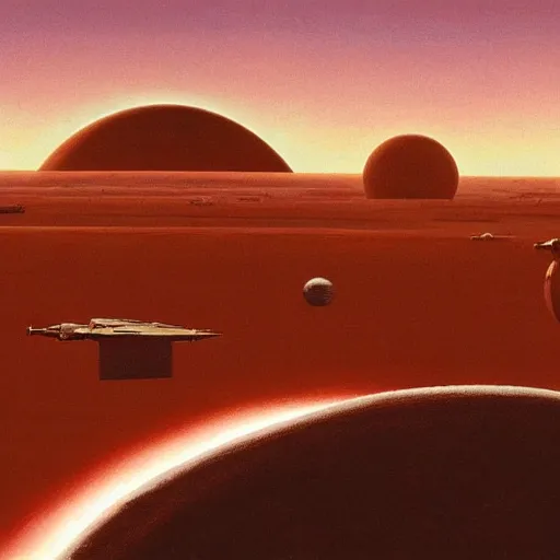 Image similar to a beautiful painting of tatooine in star wars, by ralph mcquarrie, 4 k wallpaper, concept art, illustration, detailed