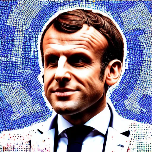 Prompt: portrait mosaic of Emmanuel macron with animal ears, 4k, intricate details, digital, sun in the background