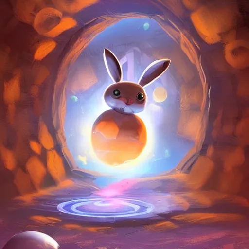 Prompt: cute bunny crossing dimensionnal portal on mars, digital art, trending on artstation