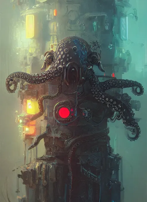 Image similar to An octopus wearing medieval knights armor, cyberpunk, neon, intricate, elegant, digital painting, concept art, smooth, sharp focus, illustration, by Ruan Jia and Mandy Jurgens and Artgerm and William-Adolphe Bouguerea