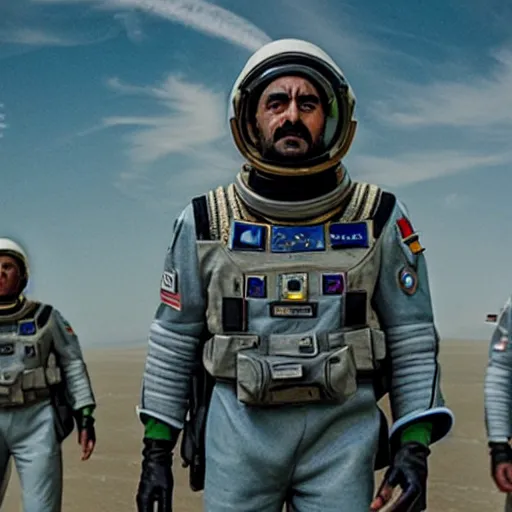 Image similar to kurdish astronaut in a movie directed by christopher nolan, movie still frame, promotional image, imax 7 0 mm footage