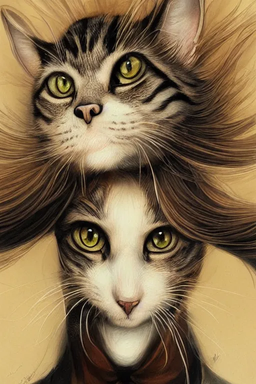 Image similar to a highly detailed beautiful portrait of a cat / emotion : fear in the style of artgerm.