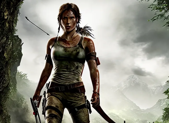 Image similar to film still of!!!! daisy edgar - jones!!! as lara croft in new tomb raider movie, 8 k