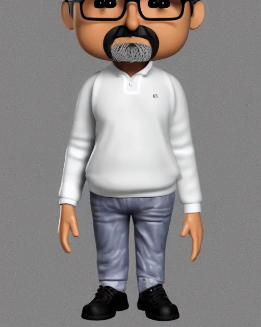 Prompt: full body 3 d render of indian man, chubby face, small circle grey beard, small glasses, grey hair, pullover, as a full body funko pop!, studio lighting, grey background, single body, no shadow, blender, trending on artstation, 8 k, highly detailed