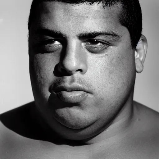 Image similar to fat ronaldo nazario by yousuf karsh, head and shoulders, faint smile