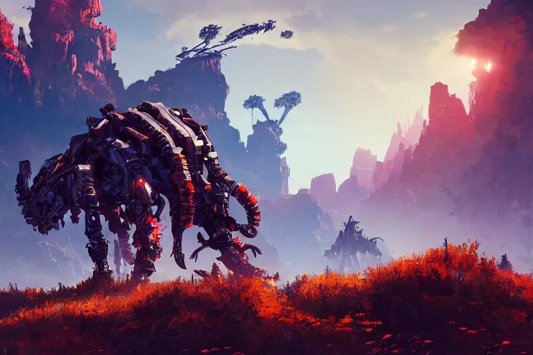 Image similar to ravager machine mecanical creature robot of horizon forbidden west horizon zero dawn bioluminiscence global illumination ray tracing hdr fanart arstation by ian pesty and alena aenami artworks in 4 k