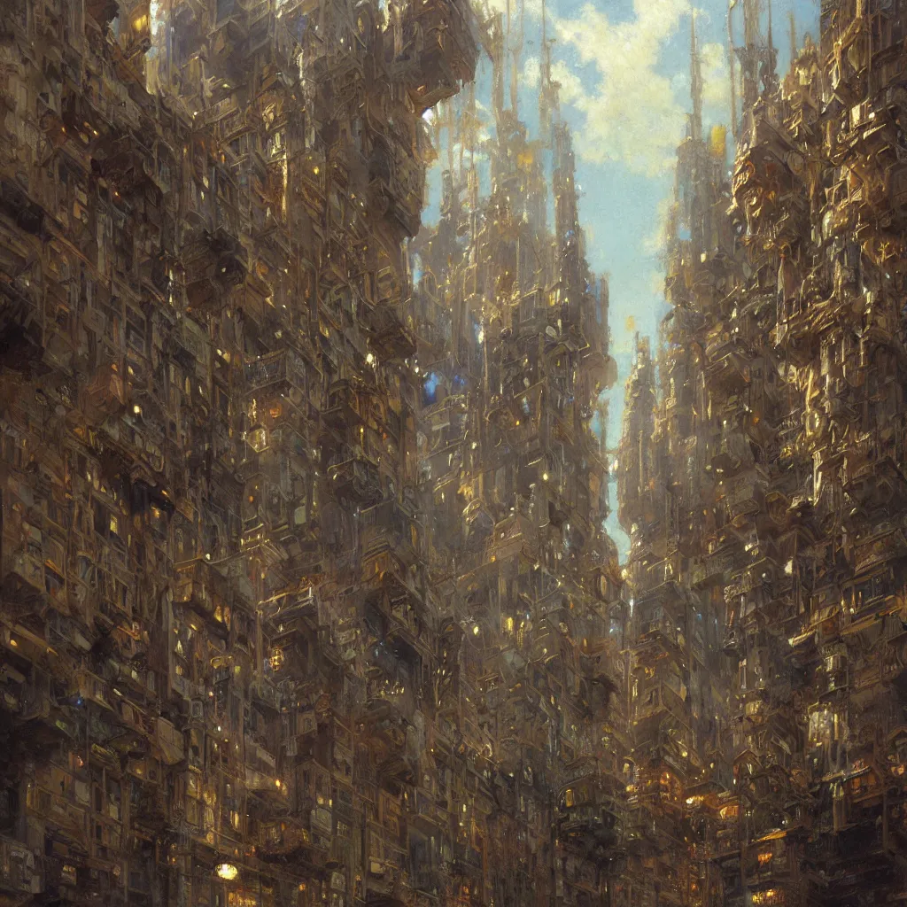 Prompt: detailed cinematic low angle shot of chrysller building, spring light, painting by gaston bussiere, craig mullins, j. c. leyendecker