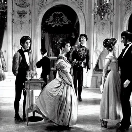 Prompt: ballroom scene from the leopard by luchino visconti with alain delon and claudia cardinale set in the 1 9 th century in an italian villa. technicolor!!!!, highly intricate, 5 0 mm