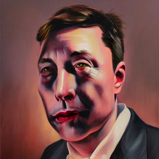 Image similar to surrealist portrait painting of elon musk, futuristic