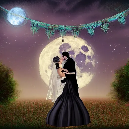 Image similar to a gothic wedding under a full blue moon, digital art