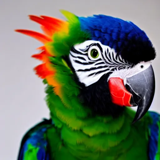 Prompt: parrot with human hair instead of feathers