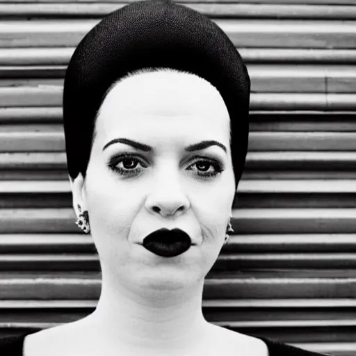 Image similar to symmetrical human portrait of marge simpson with beehive hairdo, grainy high contrast black and white photography photo print ilford warm tone