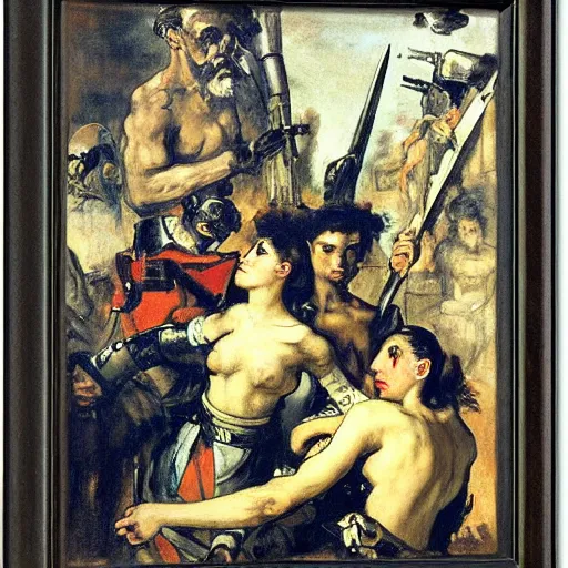 Prompt: cyborgs by eugene delacroix