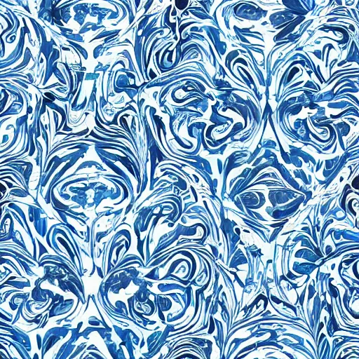 Image similar to pattern art, blue and white color scheme, marbling